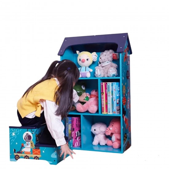 Детска Дървена Етажерка за Съхранение на Играчки и Книжки - Къщичка UNIVERSE