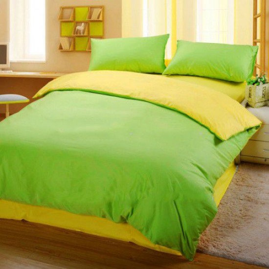 Спално бельо Памук Сатен Жълто/Зелено 
