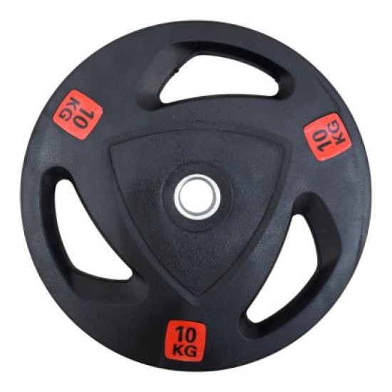 Диск за щанга MAXIMA, 10 кг, За лостове Ф25-28 мм, Гумиран, С метален пръстен и дръжки /310563/ Диск за щанга MAXIMA, 10 кг, За лостове Ф25-28 мм, Гумиран, С метален пръстен и дръжки /310563/