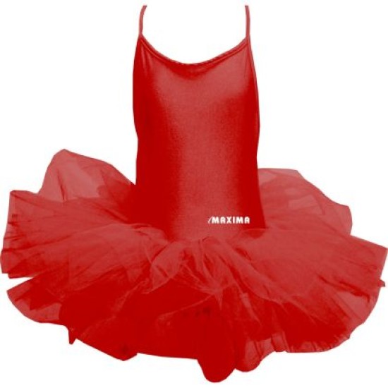 Детско танцувално (балетно) трико MAXIMA, С връзки и туту поличка, Червено, Размер 2XL /40043542/