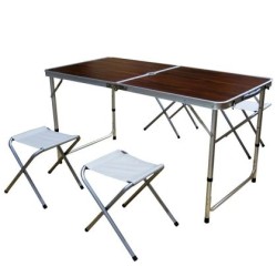 Сгъваема маса за къмпинг MAXIMA, С 4 стола и отвор за чадър, Кафява 60021002