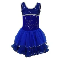 Детско танцувално (балетно) трико с широки презрамки и пайети, Синьо, Размер XL /40043201/