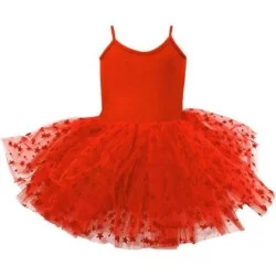 Детско танцувално (балетно) трико с връзки и туту поличка, Червено, Размер XL /40043601/
