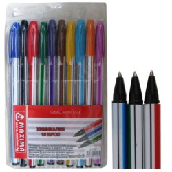 Химикалка с капачка и клипс  MAXIMA, 10 цвята, На блистер /110026/