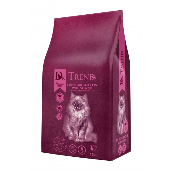 DR. TREND CAT COMPLETE DRY PET FOOD FOR STERILISED CATS WITH SALMON 15 KG – ХРАНА ЗА КАСТРИРАНИ КОТКИ СЪС СЬОМГА DR. TREND CAT COMPLETE DRY PET FOOD FOR STERILISED CATS WITH SALMON 15 KG – ХРАНА ЗА КАСТРИРАНИ КОТКИ СЪС СЬОМГА