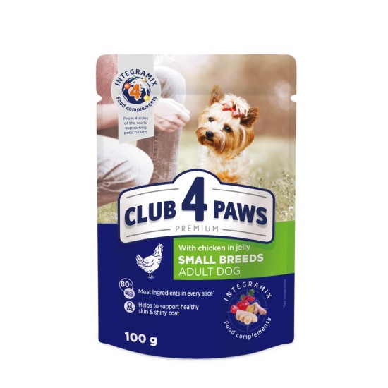 CLUB 4 PAWS POUCH PREMIUM ADULT DOG MINI WITH CHICKEN IN JELLY 0.100 ГР. CLUB 4 PAWS POUCH PREMIUM ADULT DOG MINI WITH CHICKEN IN JELLY 0.100 ГР.