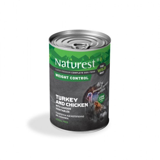 Кучешка консерва за контрол на теглото NATUREST Weight control with Turkey and Chicken and Garden Vegetables Кучешка консерва за контрол на теглото NATUREST Weight control with Turkey and Chicken and Garden Vegetables