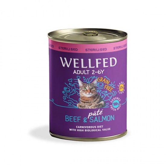 WELLFED ADULT STERILISED BEEF AND SALMON 800 GR. – КОНСЕРВА ЗА КОТКА WELLFED ADULT STERILISED BEEF AND SALMON 800 GR. – КОНСЕРВА ЗА КОТКА