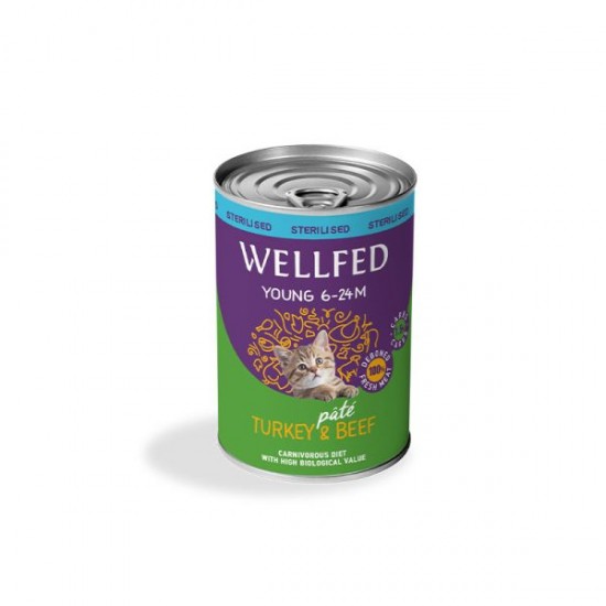 WELLFED YOUNG-STERILISED TURKEY AND BEEF 400 GR. – КОНСЕРВА ЗА КОТКИ WELLFED YOUNG-STERILISED TURKEY AND BEEF 400 GR. – КОНСЕРВА ЗА КОТКИ
