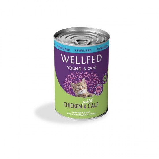 WELLFED YOUNG-STERILISED CHICKEN AND CALF 400 GR. – КОНСЕРВА ЗА КОТКИ WELLFED YOUNG-STERILISED CHICKEN AND CALF 400 GR. – КОНСЕРВА ЗА КОТКИ
