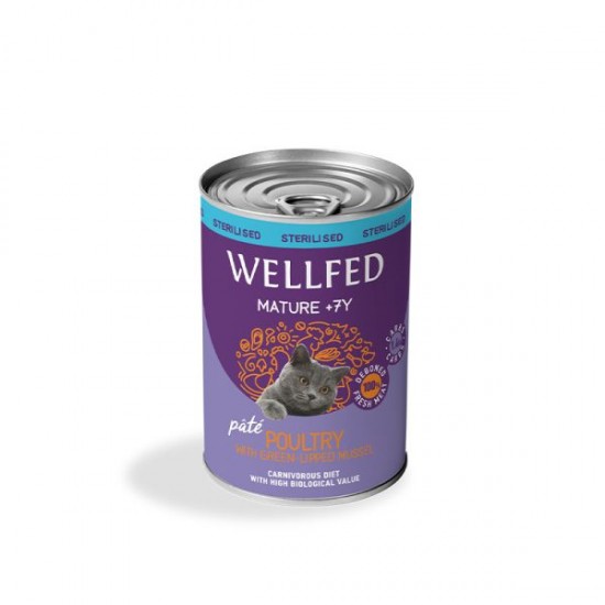 WELLFED MATURE +7-STERILISED POULTRY AND MUSSELS 400 GR. – КОНСЕРВА ЗА КОТКИ WELLFED MATURE +7-STERILISED POULTRY AND MUSSELS 400 GR. – КОНСЕРВА ЗА КОТКИ