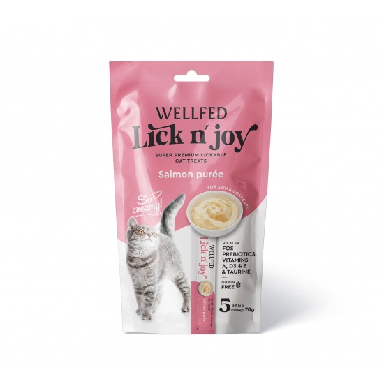 Кремообразно лакомство за котки WELLFED LICK N JOY SALMON (5X14GR) 70GR Кремообразно лакомство за котки WELLFED LICK N JOY SALMON (5X14GR) 70GR