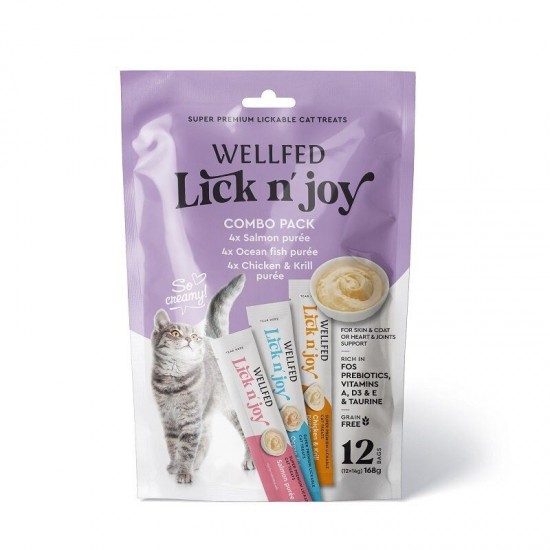 Кремообразни лакомства за котки WELLFED LICK N JOY MIX TASTES (12X14GR) 168GR Кремообразни лакомства за котки WELLFED LICK N JOY MIX TASTES (12X14GR) 168GR