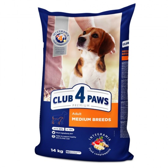 CLUB 4 PAWS DOG MEDIUM ADULT Премиум, пълноценна суха храна за възрастни кучета от средни породи с пиле CLUB 4 PAWS DOG MEDIUM ADULT Премиум, пълноценна суха храна за възрастни кучета от средни породи с пиле