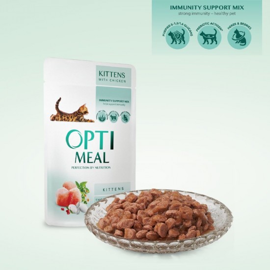 OPTIMEAL POUCH KITTEN WITH CHICKEN 0.085 KG Супер премиум консервирана храна за котки