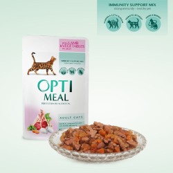 OPTIMEAL POUCH ADULT CAT WITH LAMB AND VEGGIES IN JELLY 0.85 KG Супер премиум консервирана храна за котки