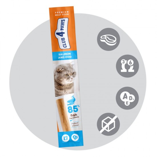 CLUB 4 PAWS CAT STICKS SALMON AND COD FISH Лакомство за котка CLUB 4 PAWS CAT STICKS SALMON AND COD FISH Лакомство за котка