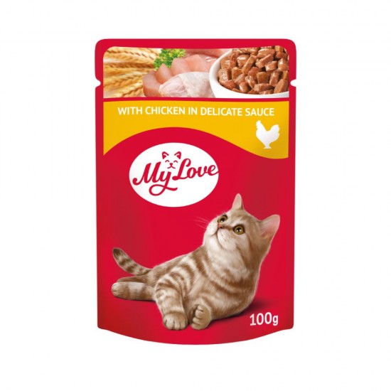 MY LOVE POUCH FOR ADULT CATS WITH CHICKEN IN DELICATE SAUCE 0.100 ПАУЧ ЗА КОТКИ MY LOVE POUCH FOR ADULT CATS WITH CHICKEN IN DELICATE SAUCE 0.100 ПАУЧ ЗА КОТКИ
