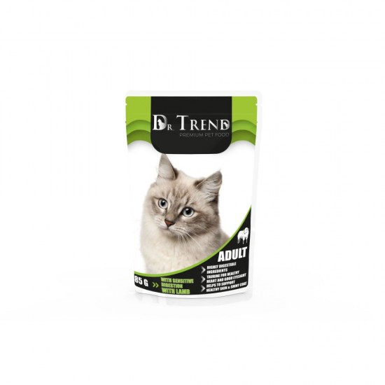 DR. TREND POUCH CAT ADULT SENSITIVE DIGESTION WITH LAMB 0,085 KG – Пълноценна консервирана храна за котки