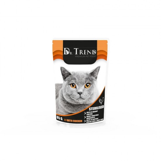 DR. TREND POUCH CAT STERILISED WITH CHICKEN 0,085 KG – Пълноценна консервирана храна за котки DR. TREND POUCH CAT STERILISED WITH CHICKEN 0,085 KG – Пълноценна консервирана храна за котки