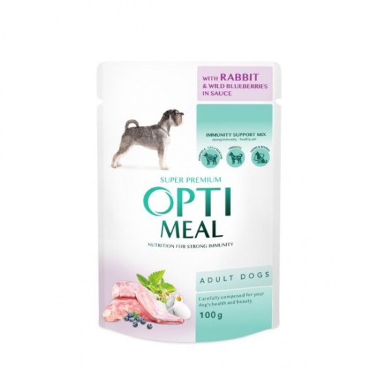 OPTIMEAL POUCH ADULT DOG WITH RABBIT AND WILD BLUEBERRIES IN SAUCE 0.100 KG – ПАУЧ ЗА КУЧЕ OPTIMEAL POUCH ADULT DOG WITH RABBIT AND WILD BLUEBERRIES IN SAUCE 0.100 KG – ПАУЧ ЗА КУЧЕ
