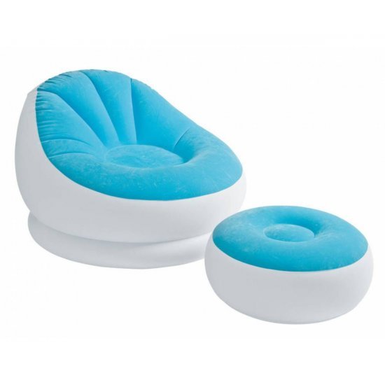 Надуваем ергономичен фотьойл с табуретка INTEX Cafe Chaise, асортимент Надуваем ергономичен фотьойл с табуретка INTEX Cafe Chaise, асортимент